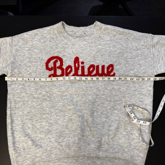 CeCe Gray Sweater with Red 'Believe' Text - Picture 6 of 7